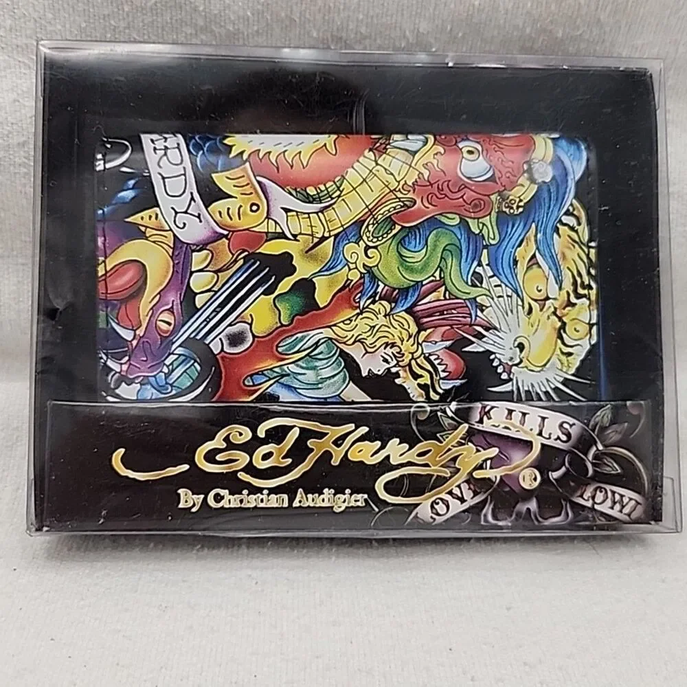 Wallet Ed Hardy Love Kills Slowly Bi-Fold by Christian Audigier Vintage NEW